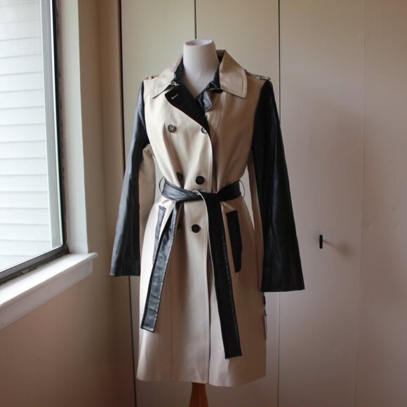 NWT Calvin Klein Trench Coat with Vegan Leather Contrast – Size L, Belted - Picture 13 of 16